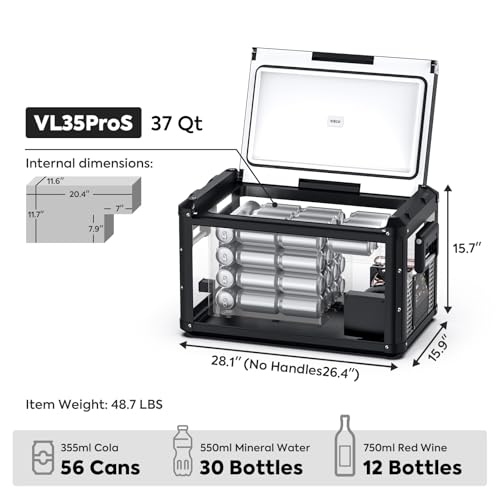 Image of ICECO VL35 ProS Portable Fridge with Multi-directional lid, 35 Liters 12V refrigerator powered by SECOP, 12 /24V DC & 110-240V AC, 0F to 50F, Car, RV, Truck, Trip Use, (VL35ProS+Magnetic Battery)