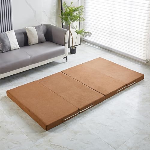 Colchón plegable doble portátil con funda lavable, colchón antideslizante para sofá, cama, invitados, camping, viajes, 200 x 70 x 10 cm, color café