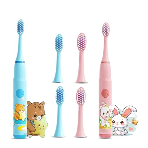 Image of Sonic Electric Toothbrush for Kids with 4 Modes, 3 Brush Heads & Rechargeable Battery, Ultra Soft Nylon Bristles, IPX7 Waterproof, Electric Power Tooth brush (Blue & Pink)