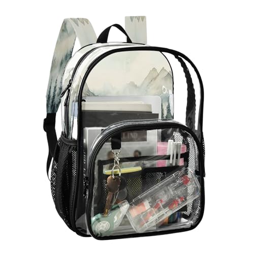 Dark Green Mountain Clear Backpack - Stadium Approved Large 15.7-inch Waterproof Transparent Bag for Sports, Concerts, Work, Travel#4202