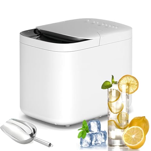 Máquina de hielo portátil, máquina de hielo autolimpiante para encimera, hace 9 cubitos de hielo en 6 minutos, produce 15 kg/24 horas, incluye cuchara y cesta para fiestas