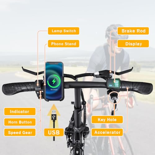 DEEPOWER K100 Foldable Electric Bike, 400W Motor, 20MPH Electric Bicycle, 480Wh Battery, Adjustable Handlebar, 14\" Folding Commuter City EBike for Adults Teens, UL 2849 Certification