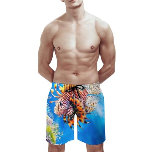 Colorful Lionfish Men's Board Shorts with Mesh Liner Quick Dry Swim Trunks Hawaii Beach Short Pants2