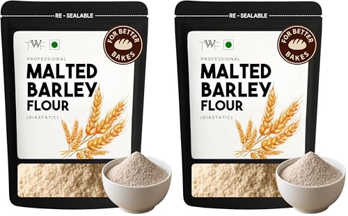 Image of TWF Malted Barley Flour | 200gm | Professional | Diastatic | With Resealable Packaging | Great Essential for Baking | No Added Flavor | No Added Color | Low in Gluten (Pack of 2)