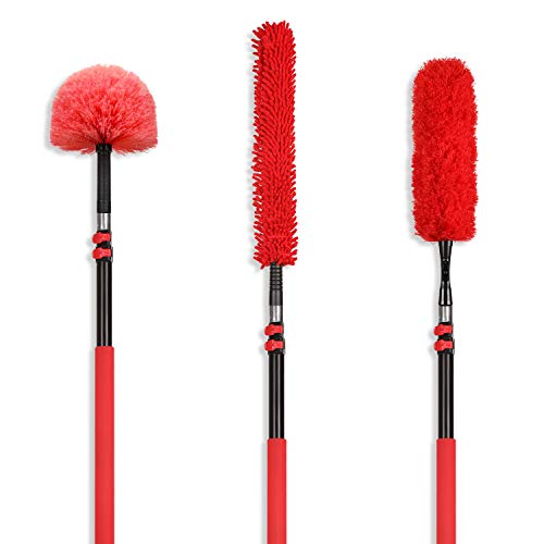 HIWARE Good Cobweb Duster, Microfiber Feather Duster and Ceiling Fan Duster Cleaner Brush