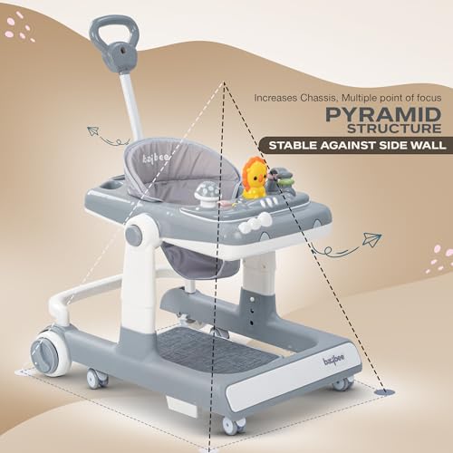 Image of Baybee Baby Walker for Kids with Height Adjustable & Tray, Activity Walker for Baby with Musical Toy Bar (Zeni Grey)