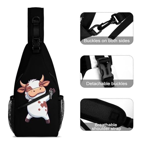 Cute Cow Dancing Crossbody Sling Backpack Casual Chest Bag Fanny Pack for Women Men Travel Hiking3
