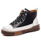 Odema Women's Lace up High Top Sneakers Round Toe Flat Ankle Boots Black