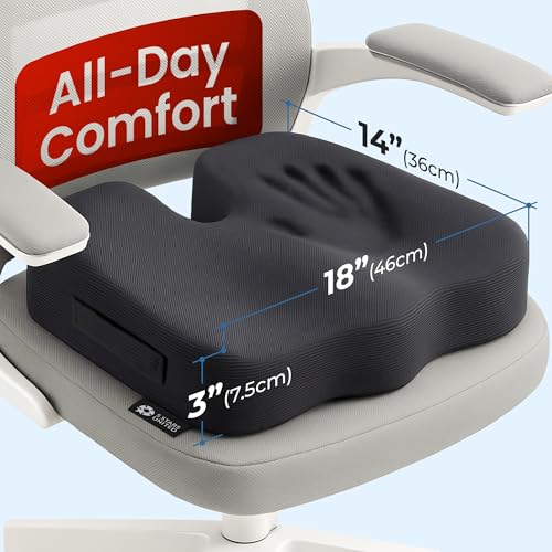 Image of 5 STARS UNITED Seat Cushion - Memory Foam Chair Cushion for Tailbone Pain Relief - Ergonomic Support for Coccyx, Sciatica & Butt - Office, Desk & Gaming Chair, Car Seat, Wheelchair, Airplane, Black