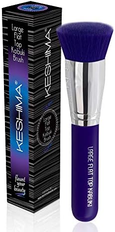Large Flat Top Kabuki Foundation Brush By Keshima - Neon Purple Buffing, Blending, and Face Brush, Premium Makeup Brush for Liquid, Cream, and Powder, 1.6" Top Diameter