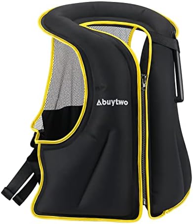 Abuytwo Snorkel Vest for Adults,Inflatable Buoyancy Aid Jacket Swim Jackets Snorkeling Vests for Kayak Diving Paddle Boating Water Sports Safety Men/Women, Yellow-Large
