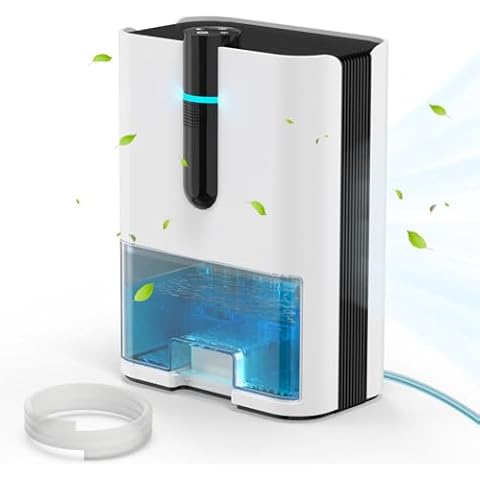 Small Dehumidifier with Drain Hose, 1000 Sq.Ft Portable Dehumidifiers for Bedroom, Bathroom, RV, Closet, Home Basement Mini Dehumidifier Auto Shut Off Quiet Dehumidifier 7 Colors LED Light, White Cover