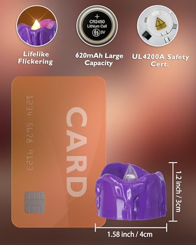 Image of Homemory 12-Pack Purple Remote Flameless Battery Tea Light Candles, 400+Hrs
