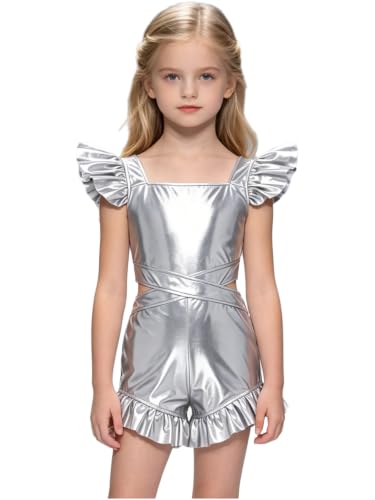 Combinaison short fille YiZYiF volants découpés t-shirt col carré