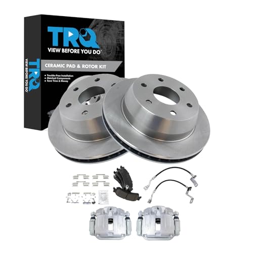 Image of TRQ Rear Brake Pad & Rotor Kit Ceramic Compatible with 2001 Chevrolet Silverado 1500 GMC Sierra 1500