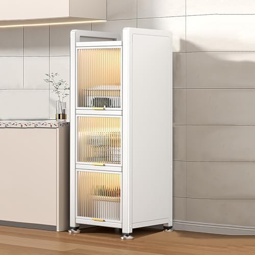 Transparent Door Kitchen Storage Cabinet, Adjustable Pantry Shelves, Versatile Kitchen Appliance Rack with Doors, Modern Storage Solution for Organized Kitchen