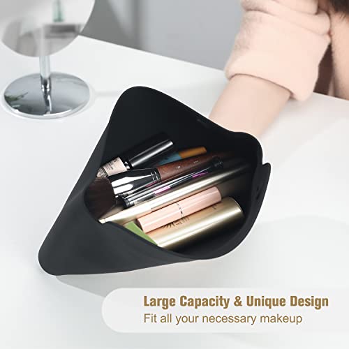 Bezox Silicone Makeup Bag, Travel Makeup Brushes Bag With Double Magnetic Buckle Flap, Elegant Cosmetic Bag For Women - Black #TOP1