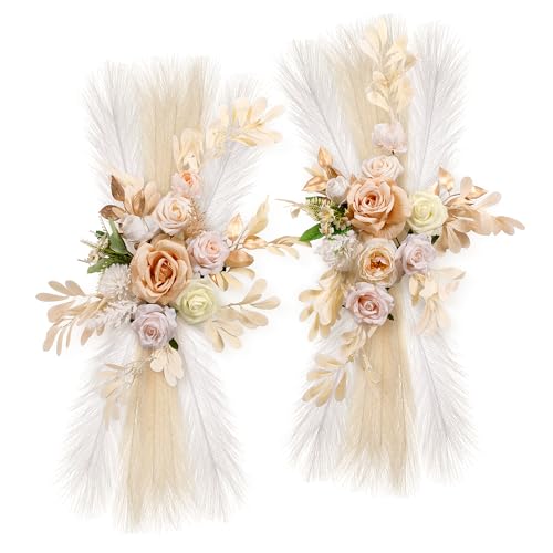 Lisuun Wedding Arch Flowers, Artificial Floral Decor for Wedding Ceremony & Reception, Standard Size Large Flower Swag Set for Backdrop & Welcome Sign, Pack of 2 (Champagne)