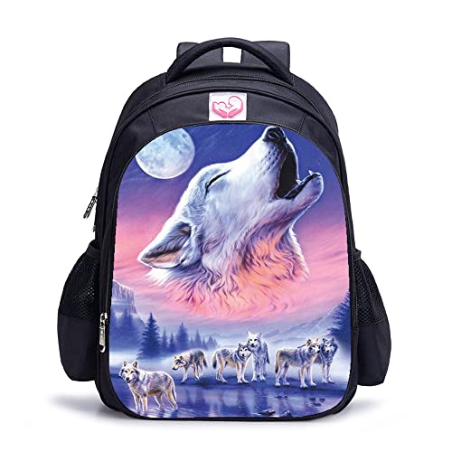 Sac à dos imprimé 3D loup grand volume 41x28x12 cm avec bretelles confortables