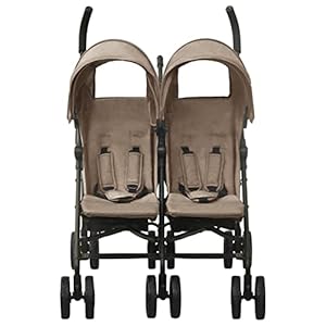 Susany Geschwisterwagen Zwillingswagen Kinderwagen, Doppelkinderwagen, Buggy klein Zusammenklappbar, Mit Verdeck Korb und Traggürtel, Taupe Stahl