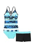 Kinder Mädchen Top+Badehose+Rock Tankini Bikini Set Bademode Schwimmanzug