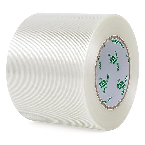 Image of BOMEI PACK Wide Strapping Tape, 4Inch Heavy Duty Reinforced Packing Tape, Fiberglass Filament 60yds 5.5Mil