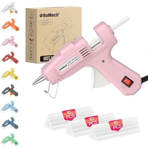 ROMECH 20W Mini Hot Glue Gun with 30 Glue Sticks Set, Fast Preheating Hot Glue Gun Kit Heavy Duty Gluegun for Craft, DIY, Repairs (Pink) Cover