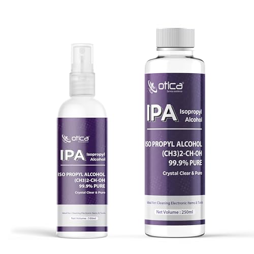 Image of OTICA 99% Isopropyl Alcohol (IPA) | Pure Rubbing Isopropanol for Cleaning Electronics, Surfaces, Medical, Technical Use, Glass, De-icer, Painting & More | Pure without mixing (Combo (100 ml + 250ml))