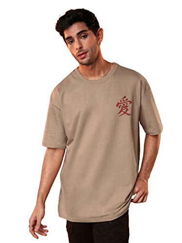 Image of The Souled Store| Official Naruto: Gaara Mens and Boys T-Shirts|Half Sleeve|Oversized fit Graphic Printed|100% Cotton Brown Color Men Oversized T-Shirts