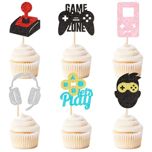 Keaziu 36 Pack Video Game Cupcake Toppers Game Zone Baby Shower Cupcake Picks Game Theme Kids Boys Girls Birthday Anniversary Party Decorations Supplies zone