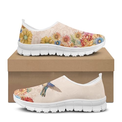 Image of Hummingbird Floral Print Lightweight Walking Shoes for Women Mesh Casual Sneakers Size 5-10.5