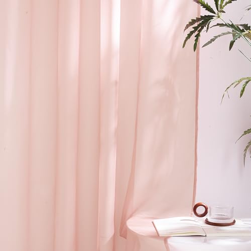 Image of NICETOWN Light Pink Sheer Curtains 96 inches Long, Grommet Voile Sheer Textured Airy & Lightweight Curtains & Drapes Light Filtering for Bedroom /Living Room, W54 x L96, 2 Panels