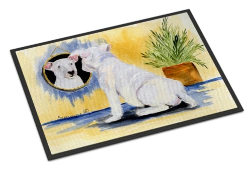 Caroline's Treasures SS8135MAT Bull Terrier Doormat 18x27 Front Door Mat Indoor Outdoor Rugs for Entryway, Non Slip Washable Low Pile, 18H X 27W