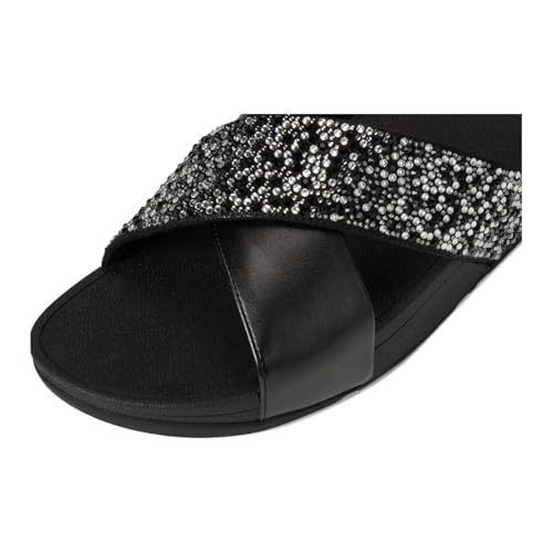 Image of FitFlop Womens Lulu Crystal-Mix Metallic Cross Slides All Black Sandal