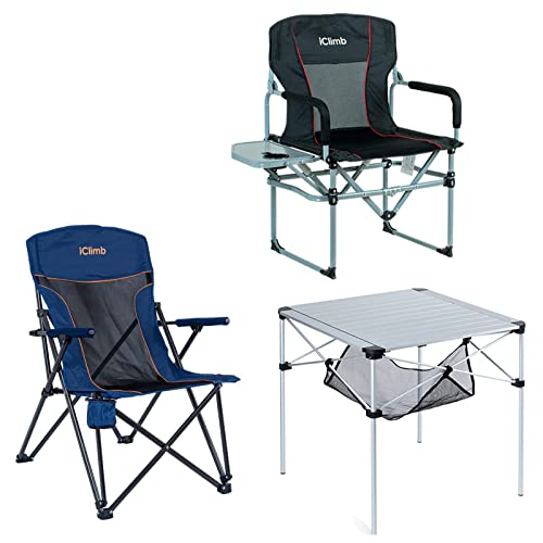 Iclimb 1 Heavy Duty Compact Folding Chair And 1 Heavy Duty Hard Arm Folding Chair And 1 Folding Square Table Bundle For Two Adults Camping Backyard Lawn Garden Indoor Outdoor #TOP26