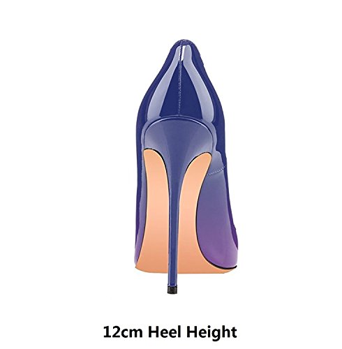 Sammitop Women\'s Pointed Toe High Heel Slip On Stiletto Pumps Evening Party Basic Shoes Plus Size Blue US7