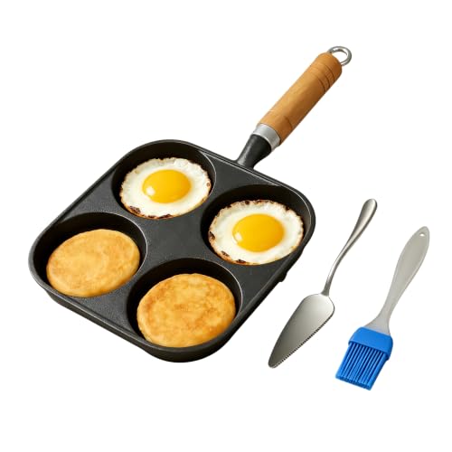 RIIPOO Cast Iron Egg Pan, Omelette Pancake Maker, 4 Cups