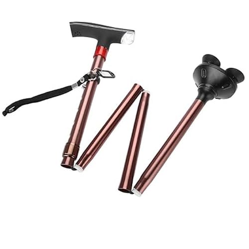 Foldable Walking Stick with LED Alarm Light and Name Card, 4 Sections Aluminum Alloy Elderly Walking Stick Guide Length Adjustable Bronze Blind Cane Crutch (Brown) Foldable Walking Stick with LED Alarm Light and Name Card, 4 Sections Aluminum Alloy Elderly Walking Stick Guide Length Adjustable Bronze Blind Cane Crutch (Brown)