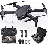 Mini drone com câmera Drone dobrável com bolsa de transporte, 2 baterias, lente ajustável em 90°, decolagem/aterrissagem com uma tecla, retenção de altitude, inclinação de 360°, presente de brinquedo para crianças e adultos