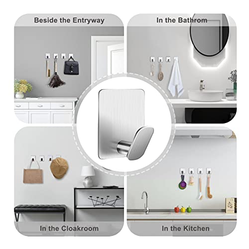 Deliton Adhesive Towel Hooks On Wall: Robe Hooks For Hanging Clothes Hats Stick On Bathroom/Kitchen Sus 304 Stainless Steel Silver #TOP3
