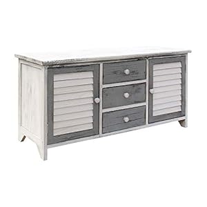Rebecca Mobili Meuble TV Armoire Basse, Buffet Bas pour Television avec 2 Portes 3 Tiroirs, Bois, Blanc Gris, Style Vintage, pour Salon Entree – Dimensions: 44 x 90 x 34 cm (HxLxL) – Art. RE6080