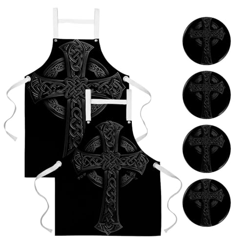 Tablier de chef réglable en lin noir supérieur style croisé