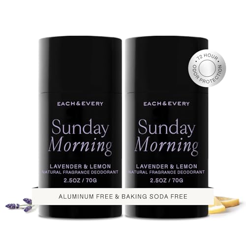 Each & Every Aluminum Free Deodorant for Women & Men, Lavender & Lemon - All Natural Deodorant for Sensitive Skin, EWG Verified - Clean, Baking Soda-Free, Plant-Based Fragrance - 2.5oz, 2 Pack