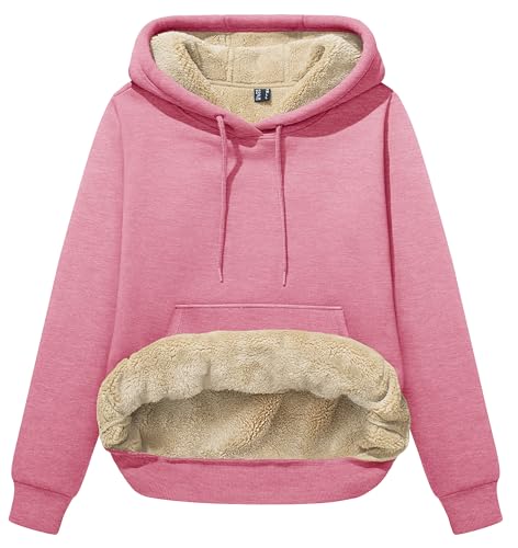 MAGCOMSEN Pink Hoodie for Women Sherpa Lined Sweatshirts Long Sleeve