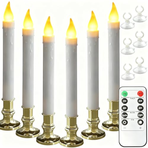 Image of Flameless Taper Candles with Suction Cups, 9.3in, Gold, 6pcs