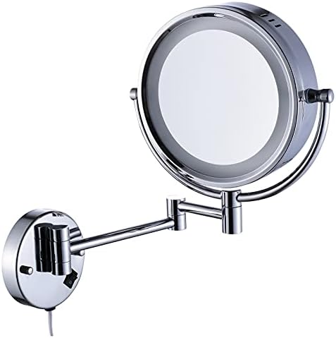 Cavoli Wall Mounted Makeup Mirror with LED Lighted 10x Magnification,3 Colors Lights Modes,8.5 Inches,Bathroom and Hotel, Chrome Finish,Made of Brass