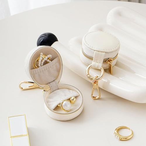 Image of Jewelry Ring Holder Keychain Small Portable Travel Sports Case, White
