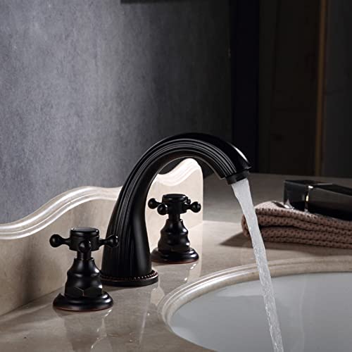 Mélangeur lavabo salle de bain double commande en laiton antique rustique - 3