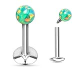 opal kugel piercing Stablänge: 8 mm. Gekko Body Jewellery Piercing, Chirurgenstahl, internes Gewinde, grüne Opal-Kugel, Labret-Piercing, Tragus, 1,2 mm x 8 mm