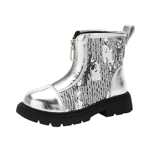 IWIHMIV Girls Ankle Booties Toddler Glitter Boots Girls Boots Kids Ankle Boots Comfortable Girls Zipper Booties Girls Short Boots